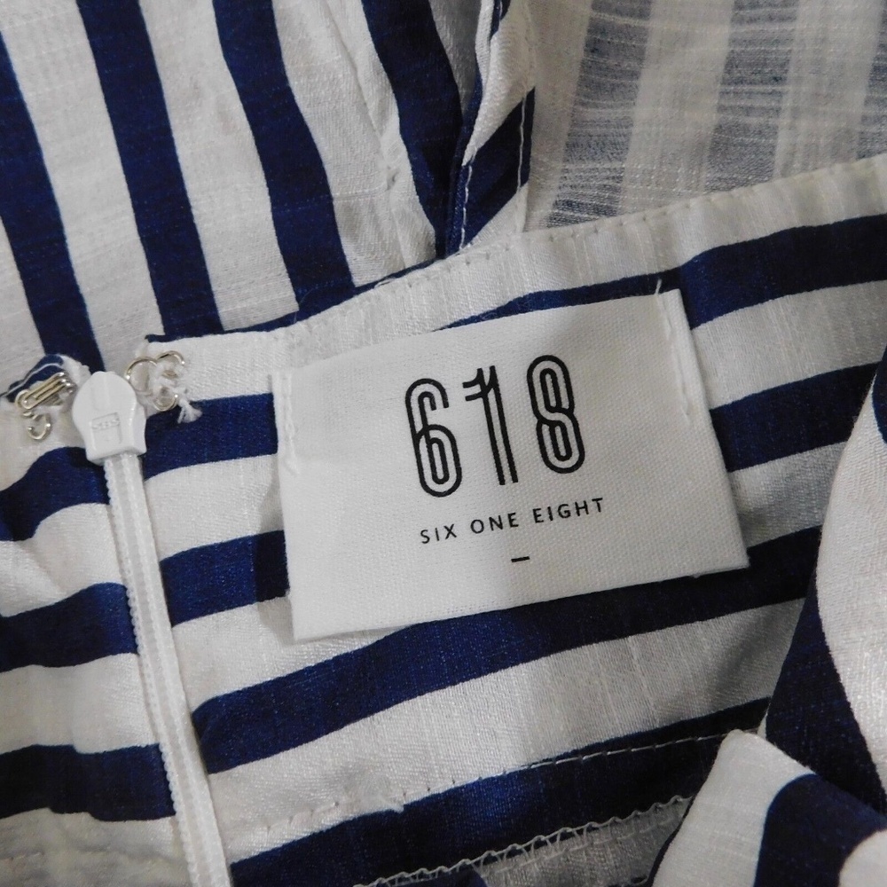 618 SIX ONE EIGHT Blue White Stripe Cabana Resort Dress Cruise Resortwear Medium - Picture 9 of 11
